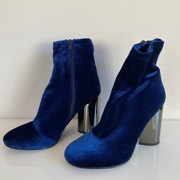 Aldo Blue & Silver Velvet Ankle Boots - Picture 2 of 5